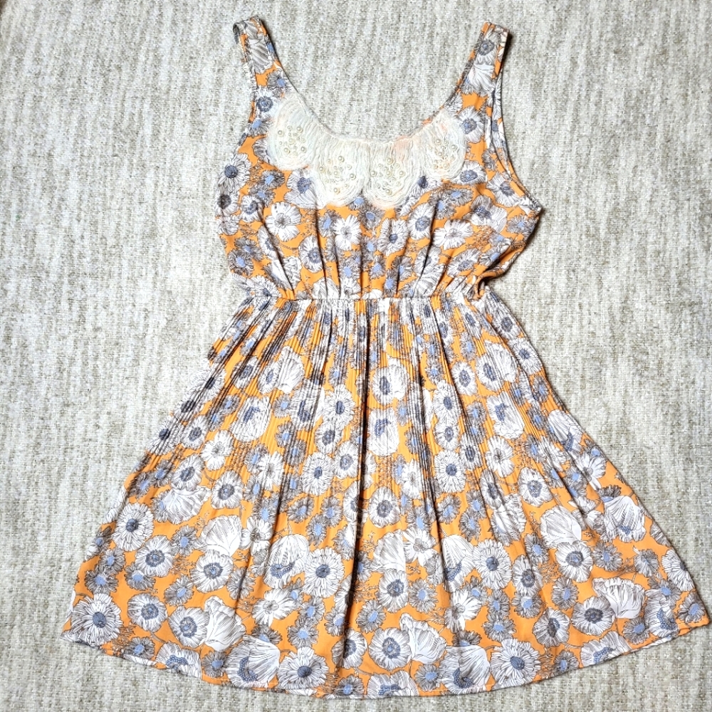 Peppermint orange blue grey floral summer mini dress with beaded embellishments